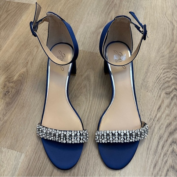 Jewel Badgley Mischka Blue Satin Heels with Rhinestone Embellishments size 10 - Picture 1 of 9